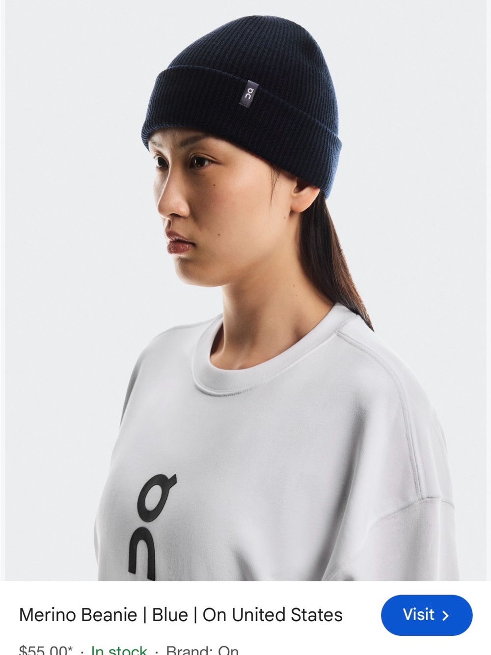 On Running Navy Ribbed Merino Beanie#133